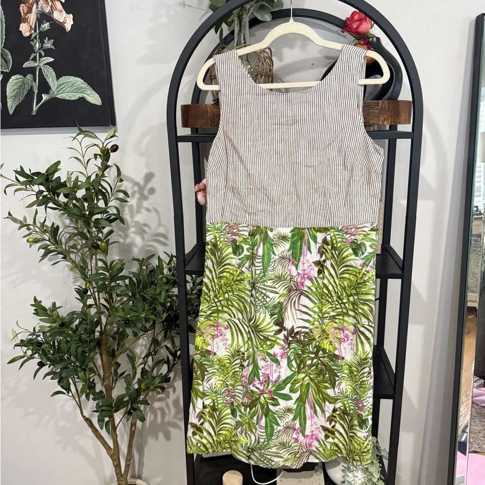 J. Jill Linen & Cotton Tropical Print Sleeveless Dress Size S